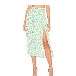 Capulet Revolve Savannah Belted Midi Skirt Apple Green Floral Split Size M